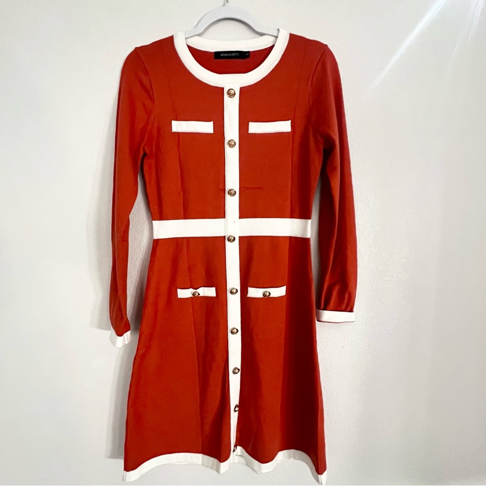 Merokbety orange and white elegant sweater dress
Total length is 38”